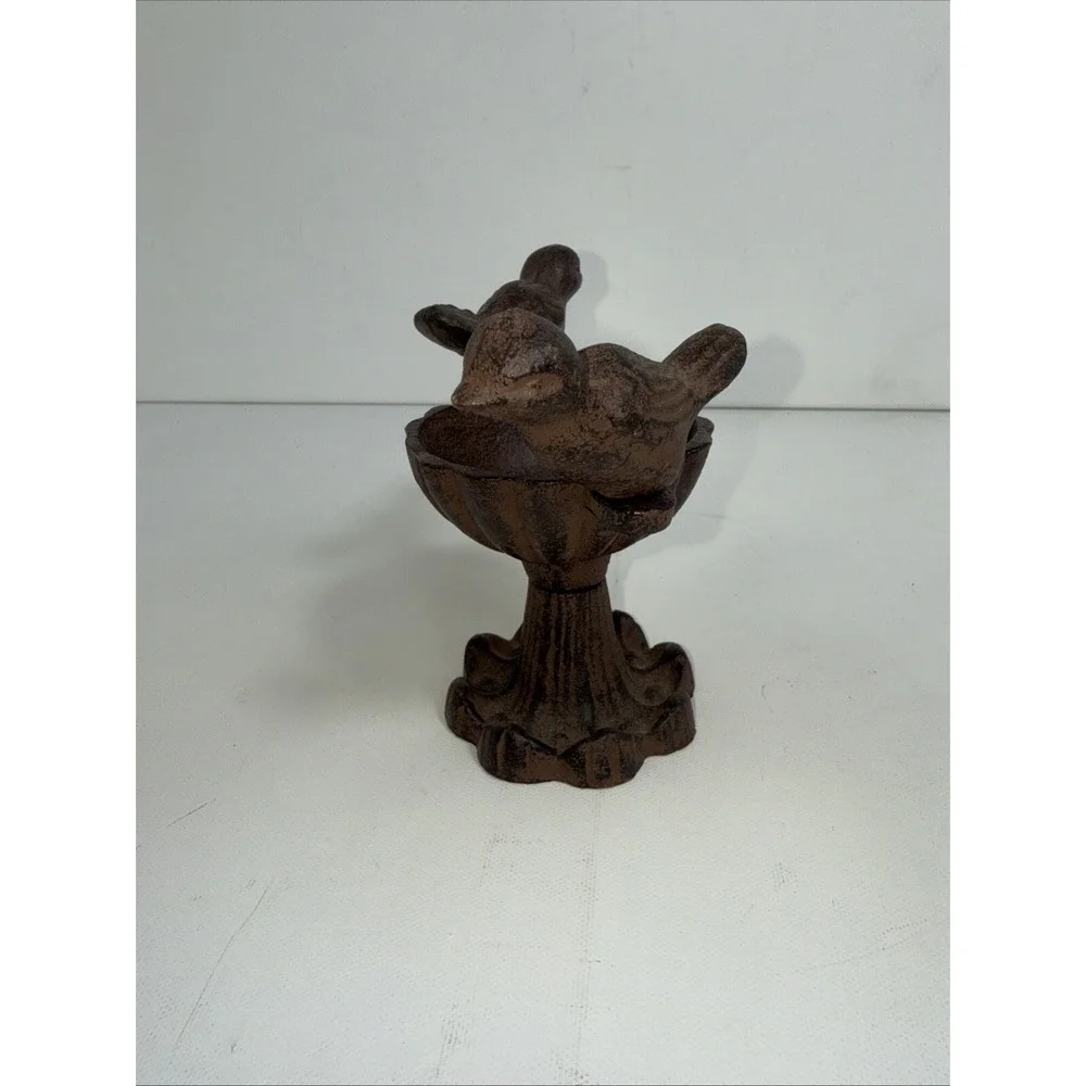 Cast Iron Bird Bath Feeder Trinket Dish Ring Holder Statue Figurine Vintage 4" T - Picture 2 of 8